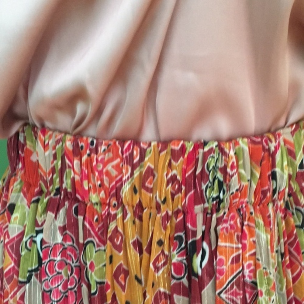 SEDONA long pleated skirt with elastic waist - orange multicolored - Picture 3 of 5